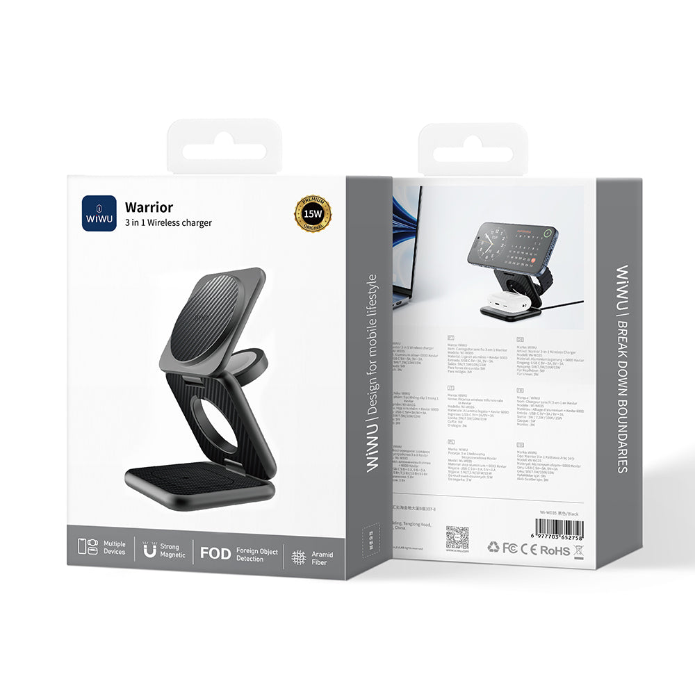 Wiwu Wi-W035 3 in 1 Magnetik Hızlı Şarj Özellikli Aramid Fiber 15W Kablosuz Şarj Standı Wiwu Wi-W035 3 in 1 Magnetik Hızlı Şarj Özellikli Aramid Fiber 15W Kablosuz Şarj Standı